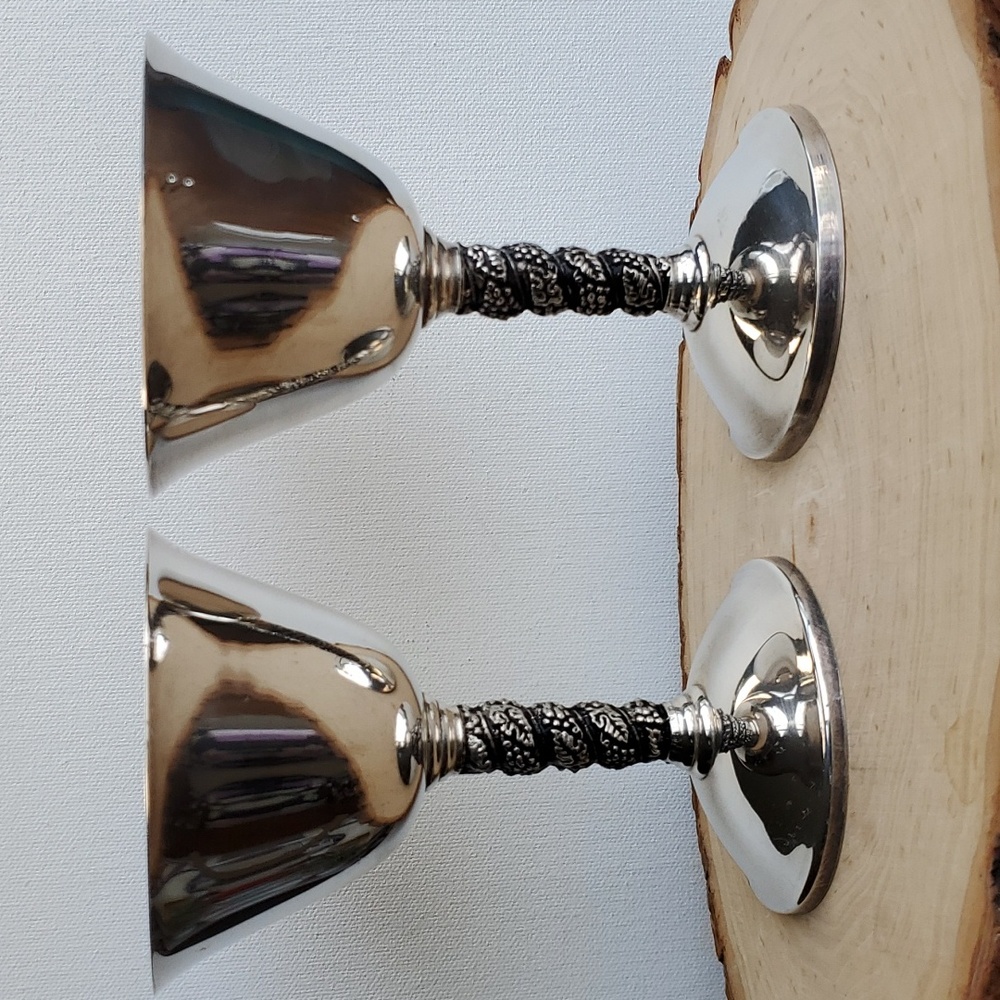 Roma S.L Set of 2 Silver-plated Vtg Wine Goblets Glasses Made in Spain Signed